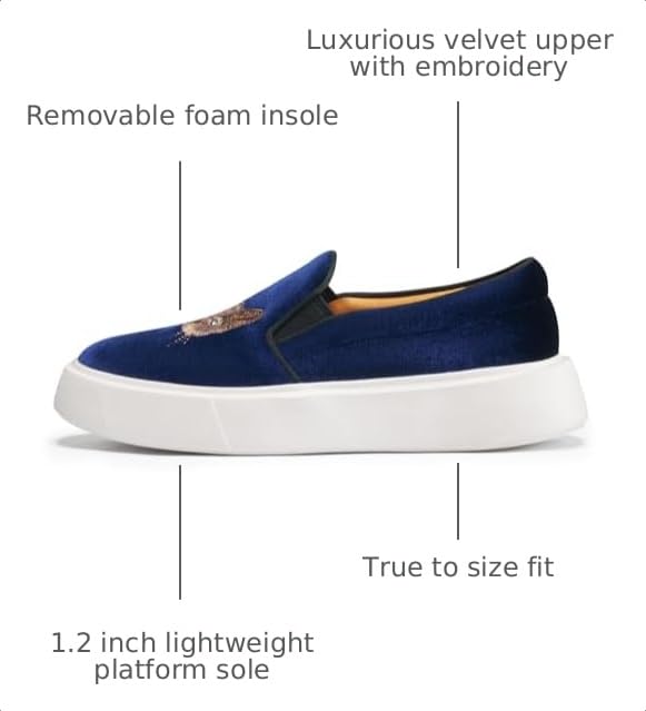 Image of Journey West Women's Fashion Velvet Sneakers with Embroidery Comfortable Slip-On Work Shoes for Women