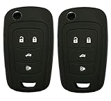 Keyless Entry Remote Key Fob Skin Cover Protective Silicone Rubber key Jacket Protector for GM Chevrolet Chevy Camaro Cruze Buick 4 Buttons Key Holder (2 Black)