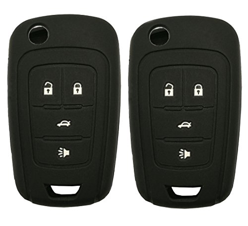 Keyless Entry Remote Key Fob Skin Cover Protective Silicone Rubber Key Jacket Protector for GM Chevrolet Chevy Camaro Cruze Buick 4 Buttons Key Holder (2 Black)