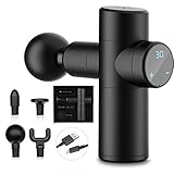 Mini Pistola de Masaje Muscular, WELTEAYO Pistola Masaje de Músculos Profundo 30 Velocidades , 4 Cabezales de Masaje, Pantalla LCD, Relajación Fatiga