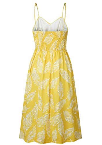 Image of YMING Womens Summer Spaghetti Strap Dresses Button Down Floral Sundress High Waist Swing Midi Dress with Pockets