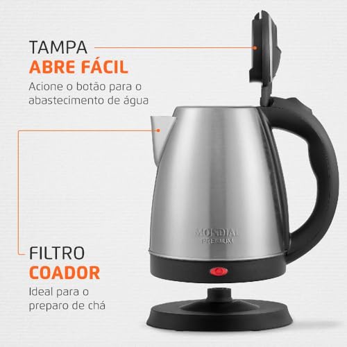 Chaleira Elétrica Pratic, Mondial, Preto/Inox, 1200W, 220V - CE-06