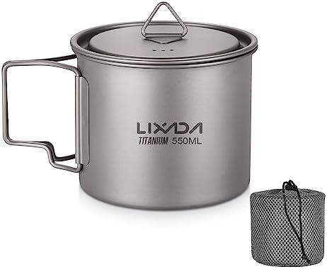 Lixada Titanium Pot, Camping pot Titanium cup Tianium Backpacking Pot with Partable Foldable Handles for Outdoor Camping Hiking Backpacking