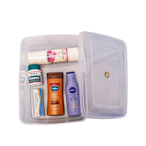 Image of Chetan Rectangle Plastic Storage Boxes, Transparent Containers, Medium Boxes for Jewellery /Medicines /Stationery /Cosmetics /Accessoriesand More (LXBXH- 26 x 18.5 x 10 cm)- Pack of 2 (Size No - 6)