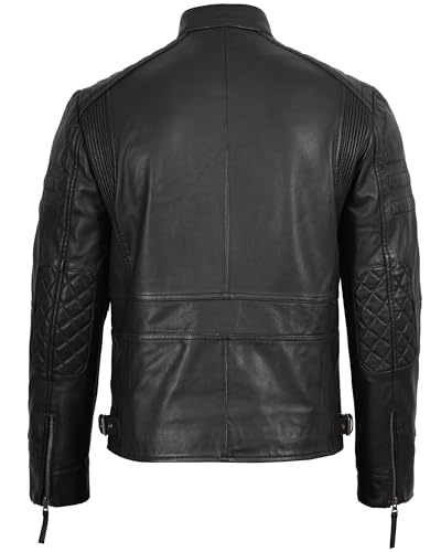 Image of Decrum Disc Black Leather Jackets For Men - Quilted Jacket Men | [1131947] Black Stanley, 3XL
