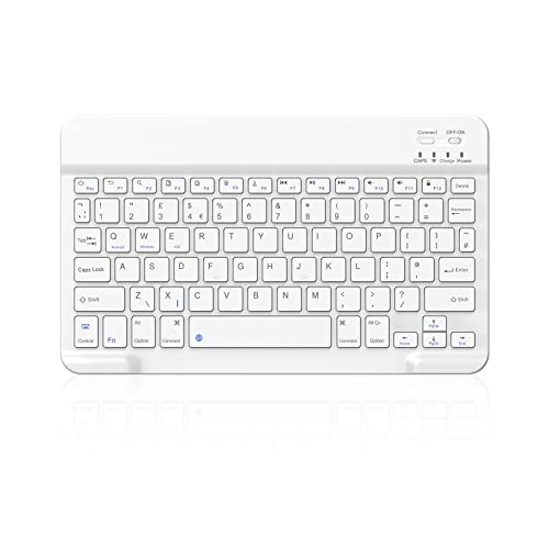 PINKCAT Bluetooth Keyboard, Ultra-Slim Wireless Keyboard UK Layout Quiet Portable Design with Built-in Rechargeable Battery for iOS, Mac, iPad, Windows and Android 3.0 and above OS (White)