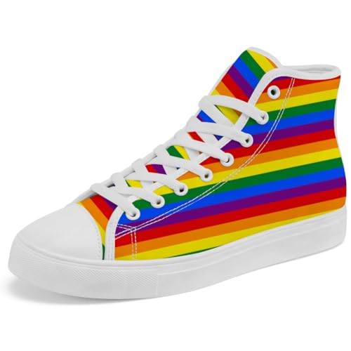 Women's Men's Rainbow High Top Sneakers LGBT High Top Canvas Shoes Lace Up Casual Shoes Gifts for Boyfriend Girlfriend