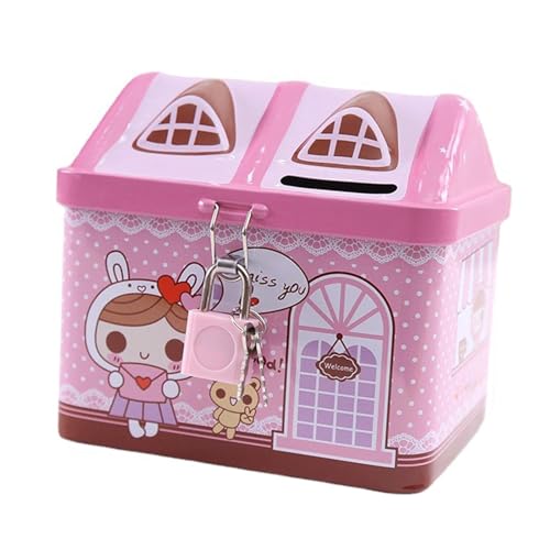 Image of Kids Lockable Piggy Bank Coin Box with Key | Cute House Shape Money Saving Box for Children | Cartoon & Space Design Cash Coin Bank | Educational Savings Toy Gift for Boys & Girls