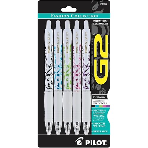 Pilot G2 Premium Gel Pens, Gel Roller Pens, Fine Point 0.7 mm Fashion Collection Assorted Colors 5
