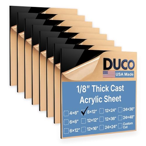 Image of Duco Black Cast Acrylic Sheets 1 /8 inch (3mm) Thick 8 inch x 12 inch - 8 Pack of USA-Made Opaque Black Plexiglass Sheet - Shatter Resistant Acrylic Board for Signs, Displays, Frames, & Decorative Projects
