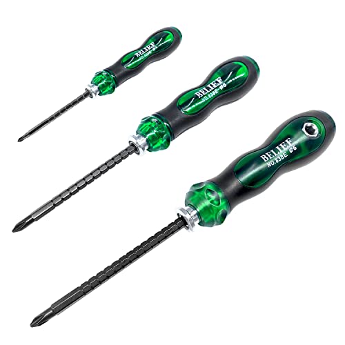 Yalin 3-Piece Ratchet Telescopic Screwdriver, Double-Head Magnetic Ratcheting Screw Driver, Adjustable Rod Length