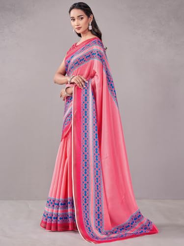Image of Satrani Women's Silk Printed Saree with Unstitched Blouse Piece