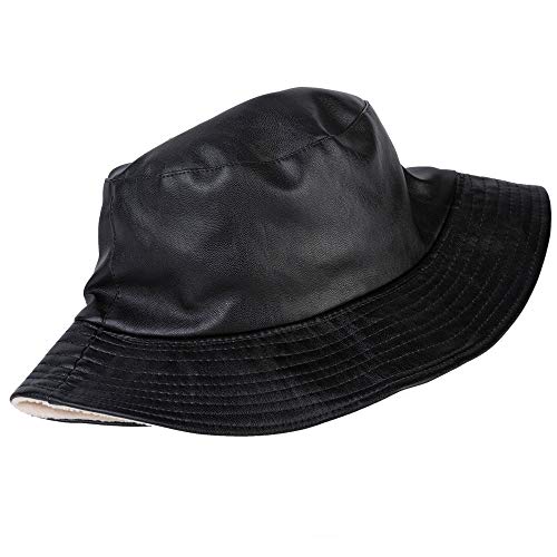 Regenhut ZLYC Damen Fashion Bucket Hat PU-Leder Wasserdicht