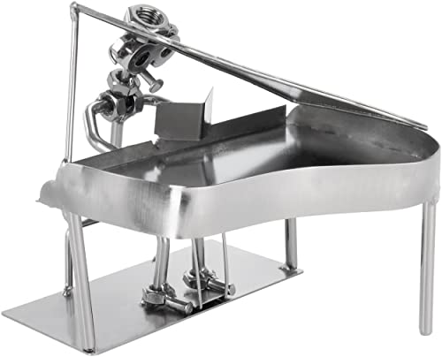 BRUBAKER Figurine à Vis Pianiste avec Piano à Queue - Travail Manuel Figurine en Fer Homme en Métal Pianiste - Figurine en Métal Piano Décoration Cadeau pour Musicien
