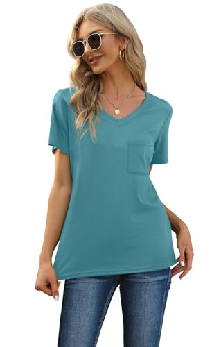 Image of RUBZOOF Women's Short Sleeve Pajama Sets with Pockets Casual V Neck 2 Piece Lounge Sets S-3XL