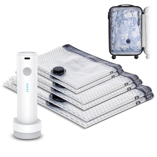 Ankilo Bolsas de vacío para ropa, 6 unidades (3 grandes de 60 x 50 cm y 2 medianas de 60 x 40 cm y 2 pequeñas de 50 x 40 cm), con bomba eléctrica, para viajes, mudanzas y almacenamiento diario