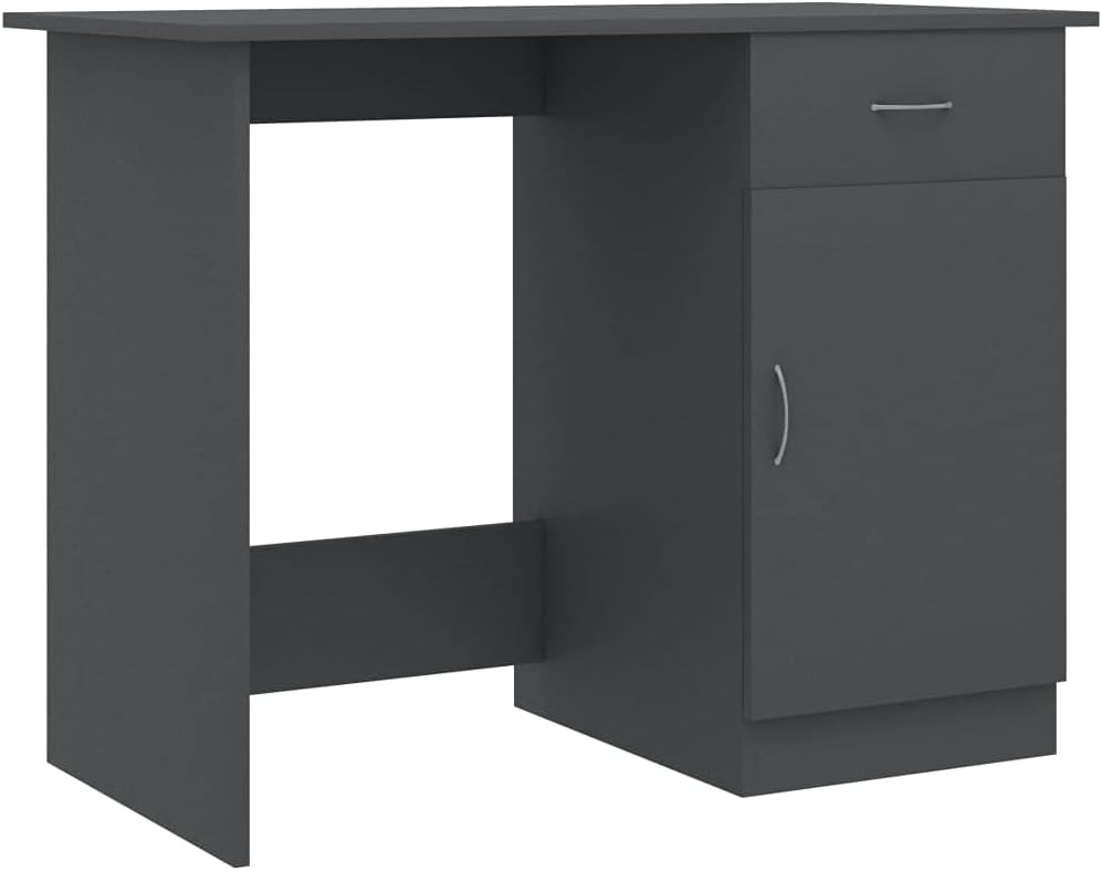vidaXL Desk, Standing Computer Desk with Drawer, Home Office Desk, Workstation for Living Room, Modern Style, Gray Engineered Wood