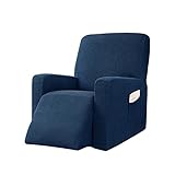 Corn Fleece Stretch Recliner Slipcover 1-Piece Royal Blue Sofa Cover with Elastic Band and Side Pock
