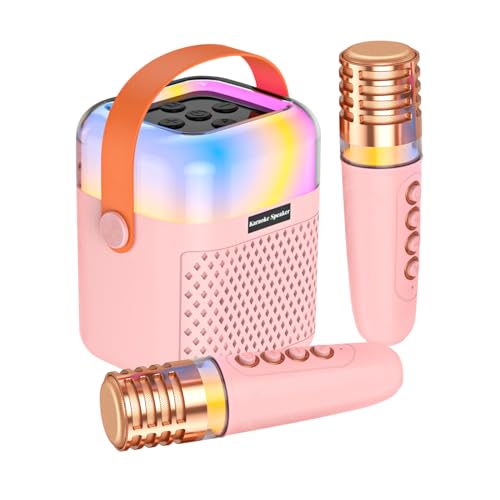 Mini máquina de karaoke – audio canto inalámbrico con 2 micrófonos, máquina de karaoke portátil, para al aire , oficina, jardín, casa y escenario