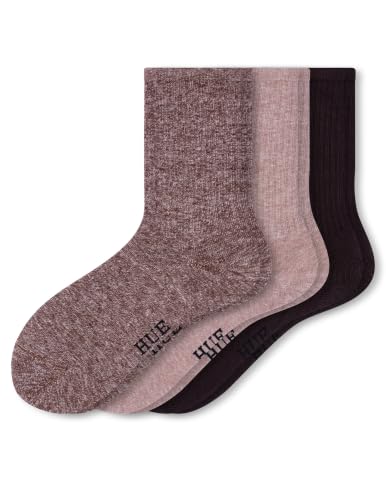 Image of HUE Women's Casual Ribbed Must-have Crew Lightweight Athletic Socks 3 Pair Pack