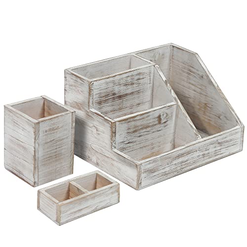 HBCY Creations Rustic Wooden Desk Organizer Set, 3-Piece Whitewashed Mail
