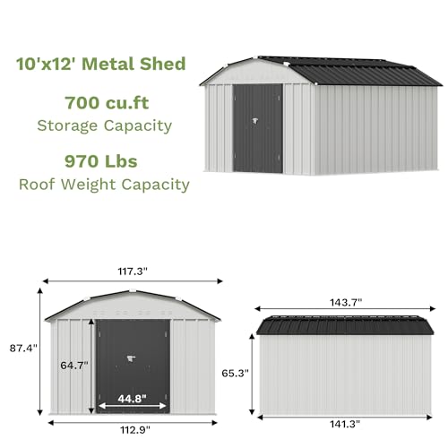 Image of Patiowell 10 X 12 FT Barn Style Metal Storage Shed for Outdoor, Steel Yard Shed with Design of Lockable Doors, Utility and Tool Storage for Garden, Backyard, Patio, Outside Use