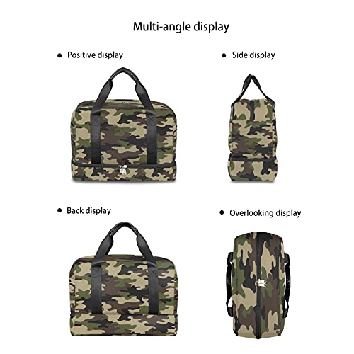 Camouflage Travel Duffel Bag, Green Camouflage Weekender Overnight Bag Large Carry On Bag, Waterproof Sports Gym Bag Tote Workout Duffel Bag for Men Women3