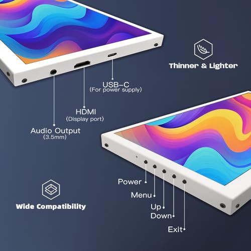 Image of Small HDMI Computer Temp White Monitor 10.1 inch 1024x600 IPS Sensor Panel Mini Secondary Screen PC Temperature Display Built-in Speakers for Windows PC