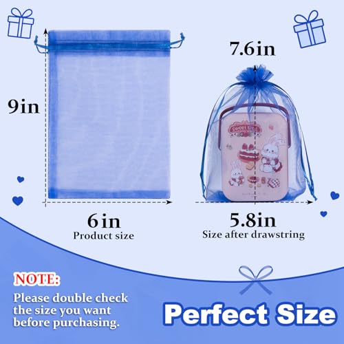 Image of Crweety 50 Pack Royal Blue Organza Bags 6x9 Inch, Small Mesh Gift Bags for Jewelry Sachet, Elegant Small Mesh Bag Drawstring for Candy Wedding Party Favor, Bridal Shower, Baby Shower & Graduation