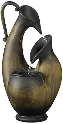 Weathered Jug 24" High Small Rustic Outdoor Decor Faux Stone Tabletop Fountain Tiered Waterfall Cascading Water Feature for Outside Garden Patio Yard Backyard Porch Deck Relaxation - John Timberland