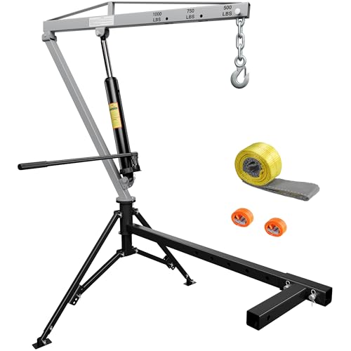 CAMMOO 1000lbs Receiver Hitch Mounted Hydraulic 360° Swivel Truck Crane with 3 Boom Capacity Options: 500lbs, 750lbs, 1000lbs. Ideal for Workshops, Construction, Agriculture, and Logging,Gray