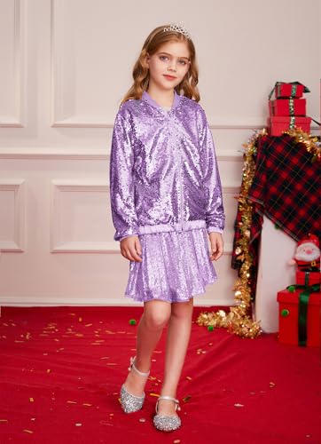 Image of GRACE KARIN Girls Sequin Jacket Kids Bomber Zip Outwear Sparkle Fall Top Cardigan Dress Coat Size 5-14