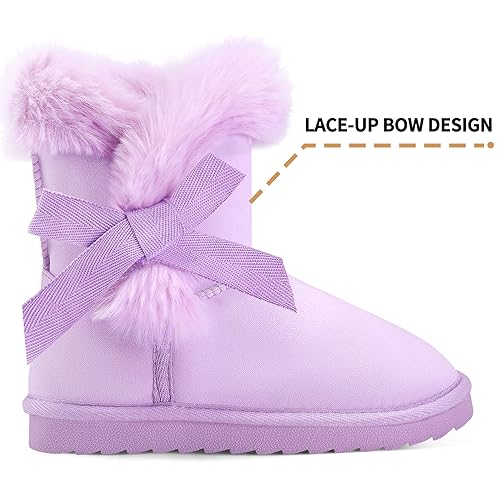 K KomForme Girls Kids Snow Boots Warm Fur Lined Slip On Outdoor Winter Shoes Lightweight Comfy（Little/Big Kids）3