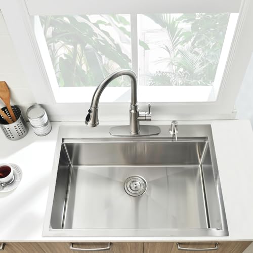 33 Drop in Workstation Kitchen Sink, BoomHoze 33x22 16 Gauge Stainless Steel Drop in Kitchen Sink Workstation Single Bowl Deep Sink Top Mount Kitchen Sink Basin with Accessories - Thumbnail 3
