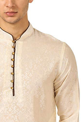 Ensemble Kurta en soie beige de qualité supérieure Devyom pour homme