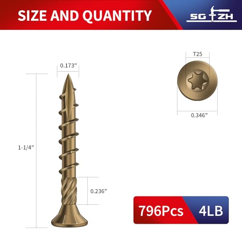 Image of #8 x 1-1 /4 inch Deck Screws (796Pcs) 4lb. Carbon Steel, Yellow, Flat Head, Rust Resistant epoxy Coated, with T25 Star Bit