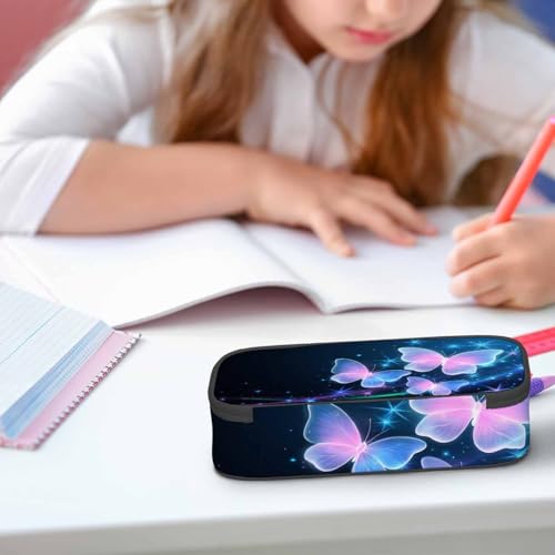 Image of Glowing Butterflies Pencil Bag Sparkle Stars Bright Dark Blue Big Capacity Pencil Case Pencil Pouch Pen Bag School Students Boy Girl