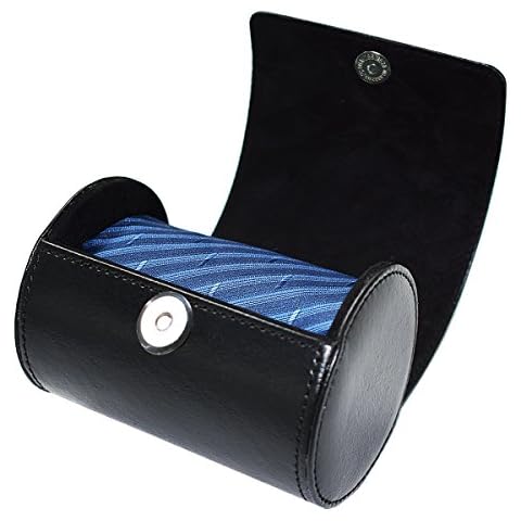SANQIANWAN Gtitulaire de Cuir Cravate Box de Stockage du Cylindre Noir Forme Cravate Cas Cover