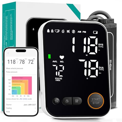 Blood Pressure Monitor Upper Arm - Bluetooth iOS & Android Compatible One-Button Operation Voice Broadcast Large LED Display Backlit 2x120 Memory Adjustable Cuff 8.7"-16.5" with Storage Bag Black Blood Pressure Monitor Upper Arm - Bluetooth iOS & Android Compatible One-Button Operation Voice Broadcast Large LED Display Backlit 2x120 Memory Adjustable Cuff 8.7"-16.5" with Storage Bag Black