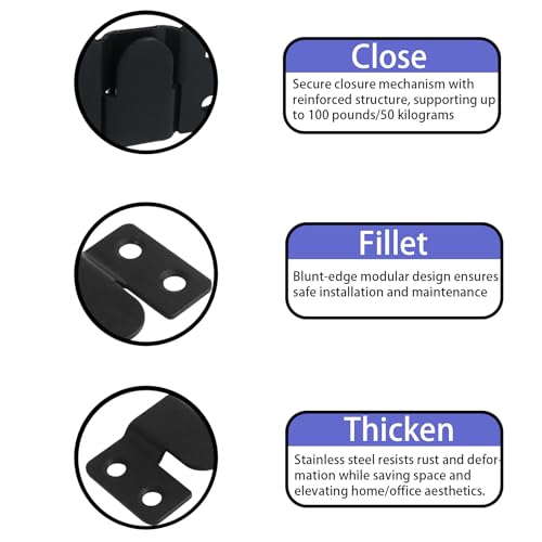 Image of 4 Pairs Stainless Steel Flush Mount Bracket Interlocking Headboard Hardware for Picture Hangers,Interlocking Heavy Duty Photo Frame Hook,Interlock Bracket Furniture Connector (Black)