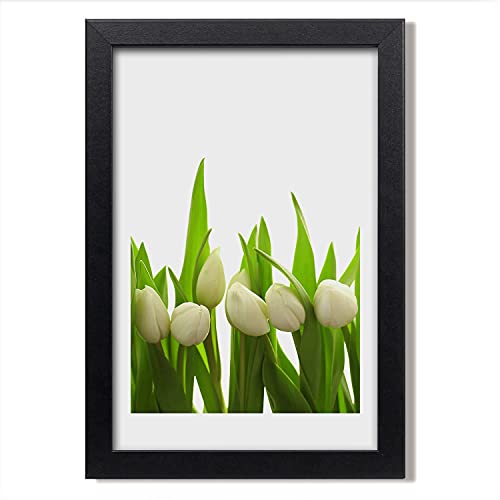 Cadre en Bois MDF Tulup 20x30 cm avec Photo de Tulipes Blanches pour Décoration Murale Modern