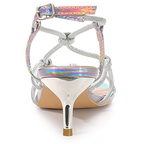 Allegra K Women's Rhinestone Strappy Slingback Kitten Heel Sandals3
