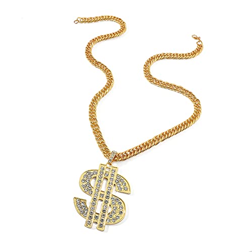 Gold Chain Necklace with Dollar Sign, 25.6 Inch Golden Ultra Luxury Looking Feeling Real Solid 14K Gold plated Curb Fake Neck Chain for Party Dancing… 5