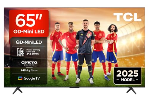 TCL 65Q6C Televisor 65 Pulgadas QD-Mini LED 4K Smart TV, 1000 nits, 144Hz Motion Clarity Pro, Onkyo 2.1, Game Master, FreeSync, Google TV, Dolby Vision IQ y Atmos