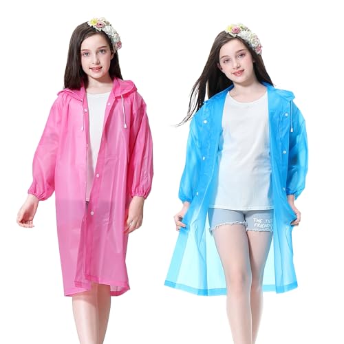 YDYJKI Kids Rain Ponchos (2 Pack),Reusable EVA Children Raincoat for 6-13 Girls Boys,Rain Coat Disney Jackets