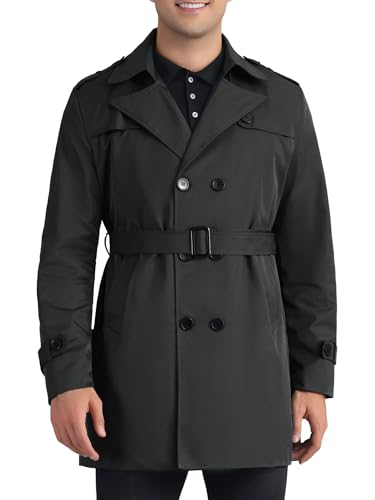 Lars Amadeus Trench Coat for Men's Double Breasted Notched Lapel Long Jacket Windbreaker Overcoats