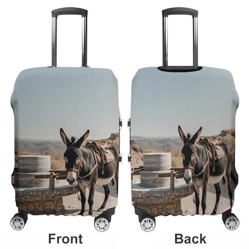 Donkey Pulling Mill Luggage Cover, Elastic Luggage Protector Fits 19-32in Suitcases, Washable & Anti-Scratch Suitcase Cover for Men Women L3