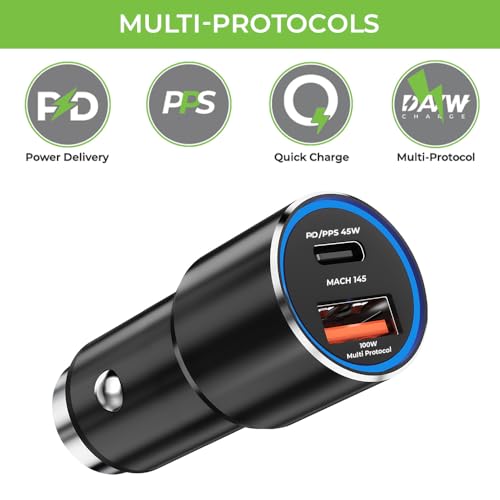 Image of UltraProlink 145W Fast Car Charger | Dash, Warp, SuperVooC, PD Charger | 45W PPS PD Type C and 100W Type A Port |Compatible for iPhone, Oneplus, Samsung, Oppo, Nothing & Pixel | Mach 145 | UM1160