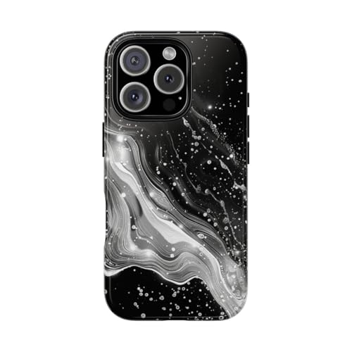 Coque iPhone 16 Pro galaxie abstraite noire et blanche en plastique rigide brillant