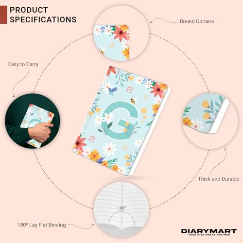 Image of Initial G Premium Soft Bound Notebook Diary for Girls and Women (B6, 90 GSM, 160 Ruled Pages) Floral Design Notebook Journal Diary